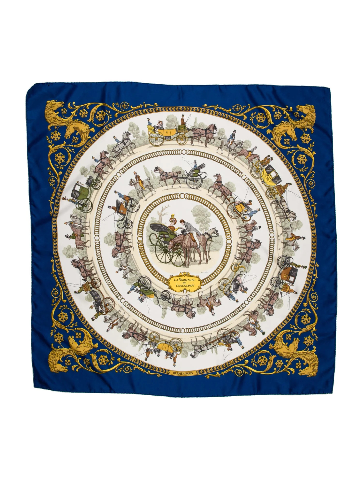 Hermès La Promenade De Longchamps Silk Scarf - Blue Scarves and Shawls, Accessories - HER710845 ... | The RealReal