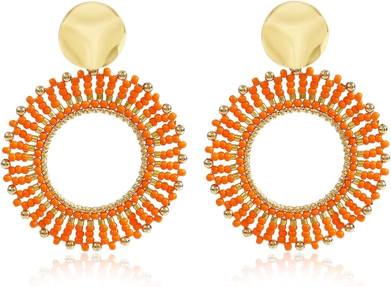 Colorful Beaded Earrings For Women Girls Summer Glass Bead Dangle Drop Bohemia Beach Statement Tr... | Amazon (US)