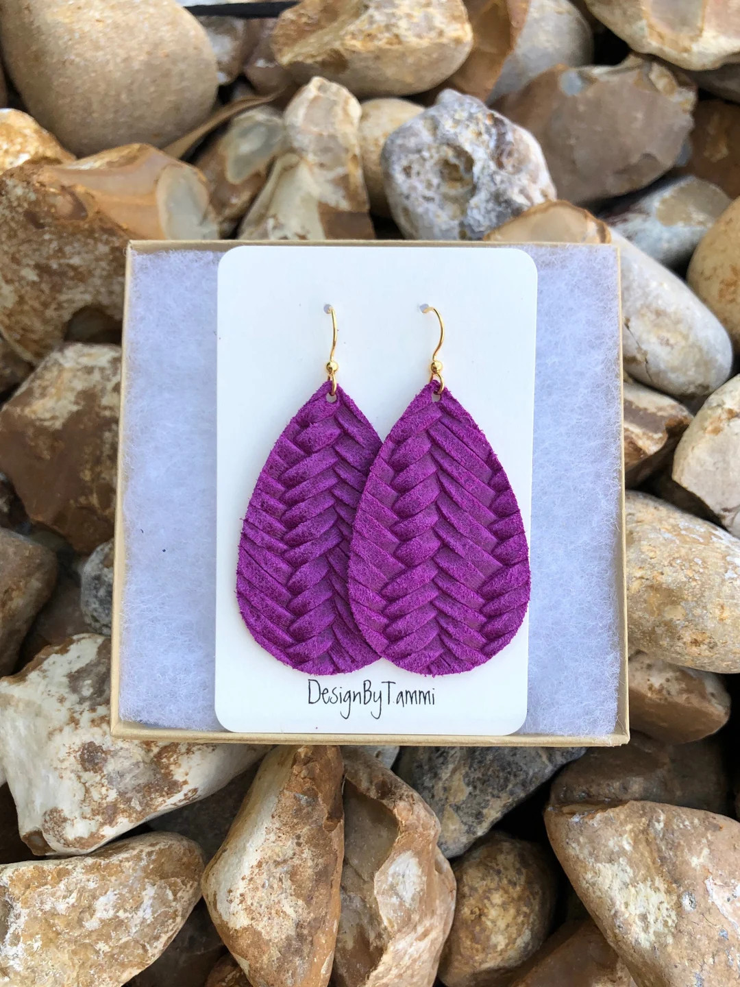 Magenta Purple Braided/knit Leather Teardrop Earrings - Etsy | Etsy (US)