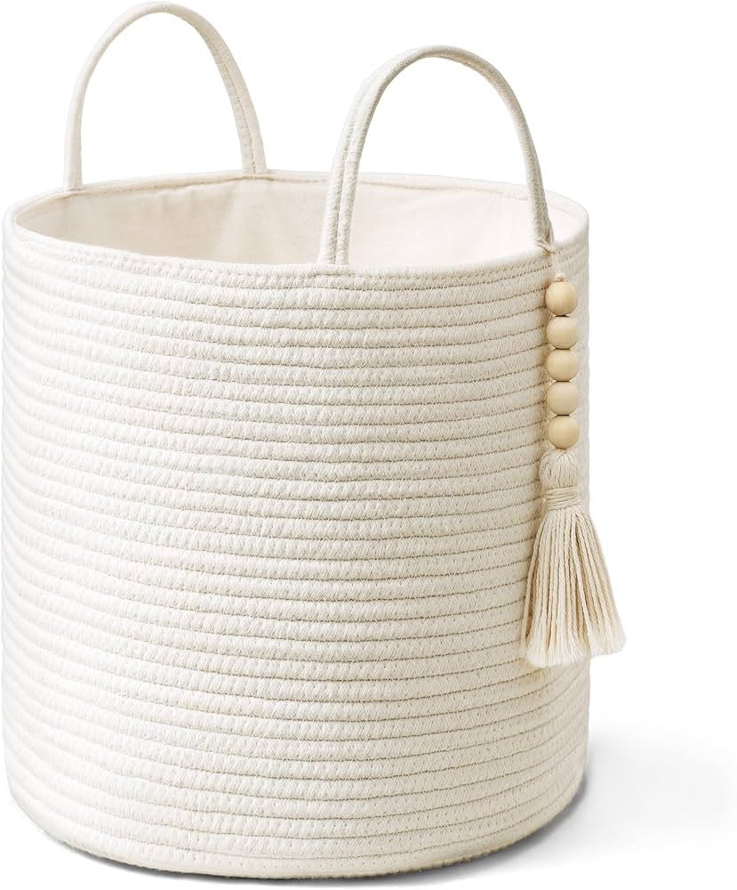 Mkono Woven Storage Basket Decorative Cotton Rope Basket Wooden Bead Decoration for Blankets,Toys... | Amazon (US)