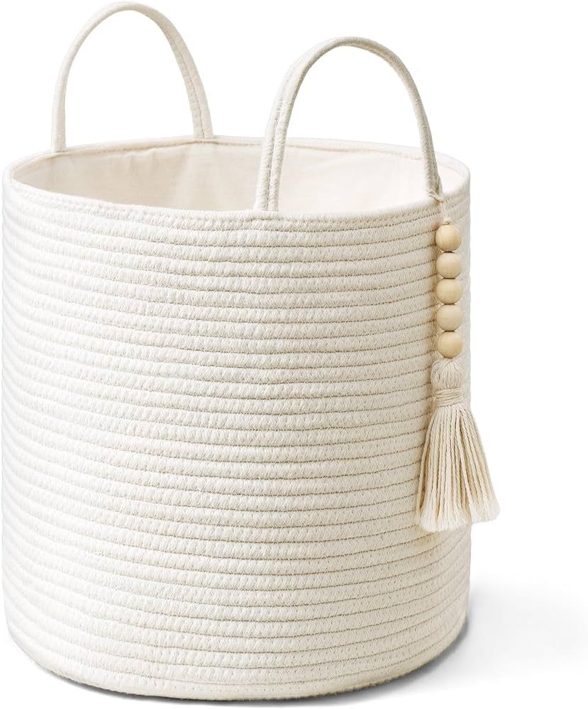 Mkono Woven Storage Basket Decorative Cotton Rope Basket Wooden Bead Decoration for Blankets,Toys... | Amazon (US)