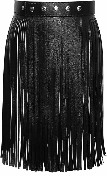 Ayliss Women Tassel Fringe Skirt Belt Punk Waist Vintage PU Leather Gypsy Rocker Waistband Dance ... | Amazon (US)