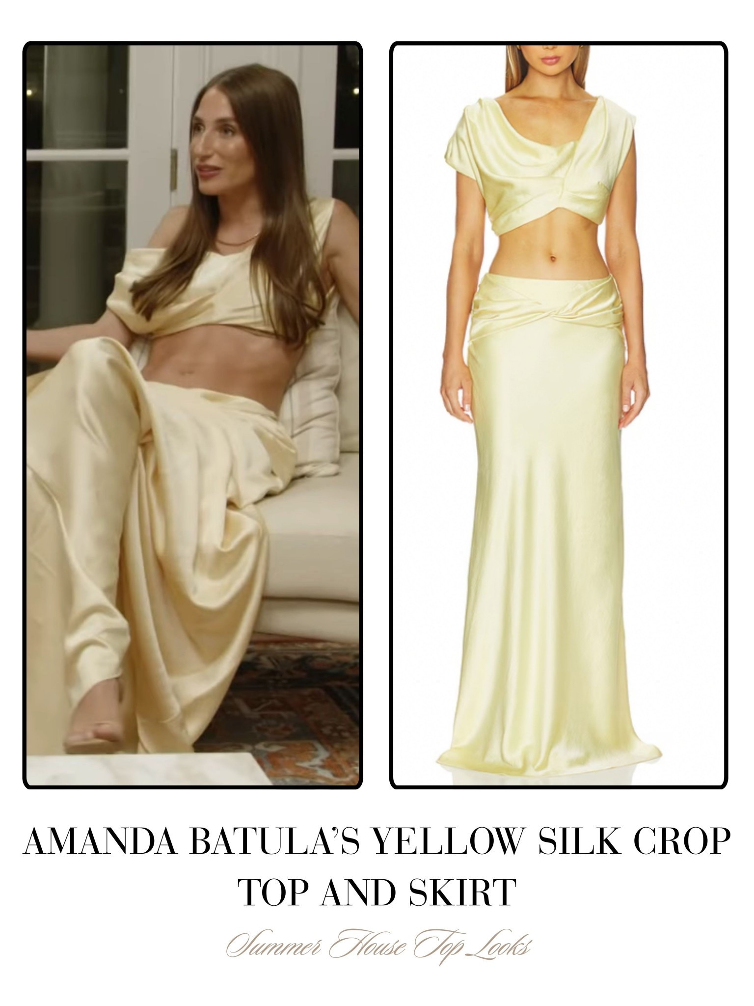 Amanda Batula’s Yellow Silk Crop Top and Skirt 