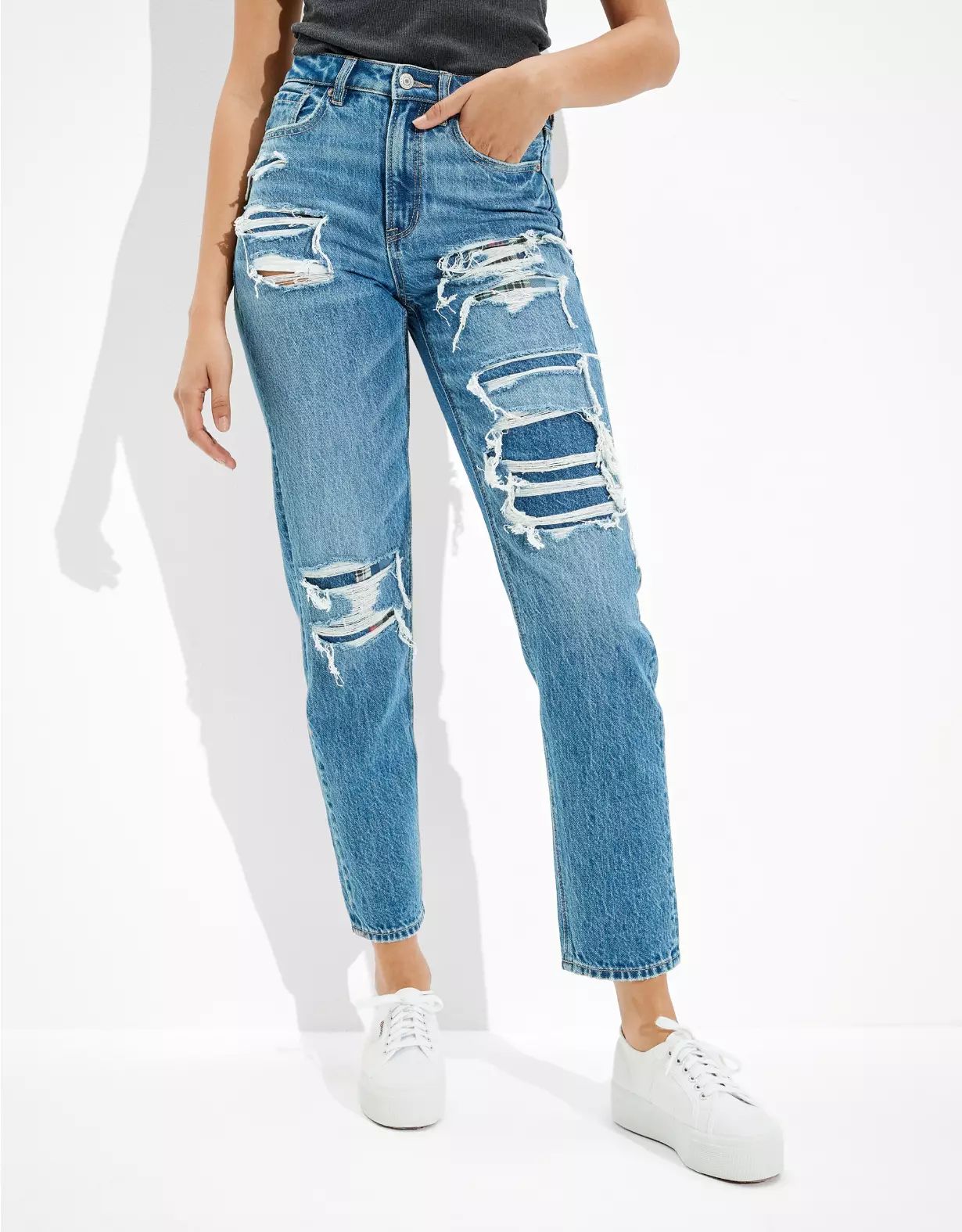 AE Patched Mom Straight Jean | American Eagle Outfitters (US & CA)