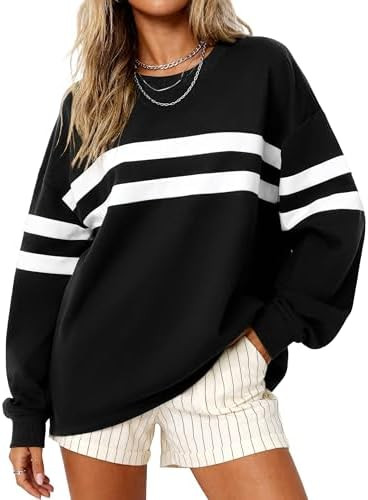 MASCOMODA Womens Striped Oversized Sweatshirt Fall Pullover | Crewneck Color Block Sweatshirts, D... | Amazon (US)