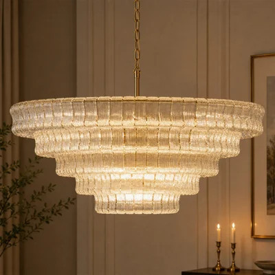 24"/36"/48" Dimmable Tiered Round Chandelier With Ribble Glass | Wayfair North America