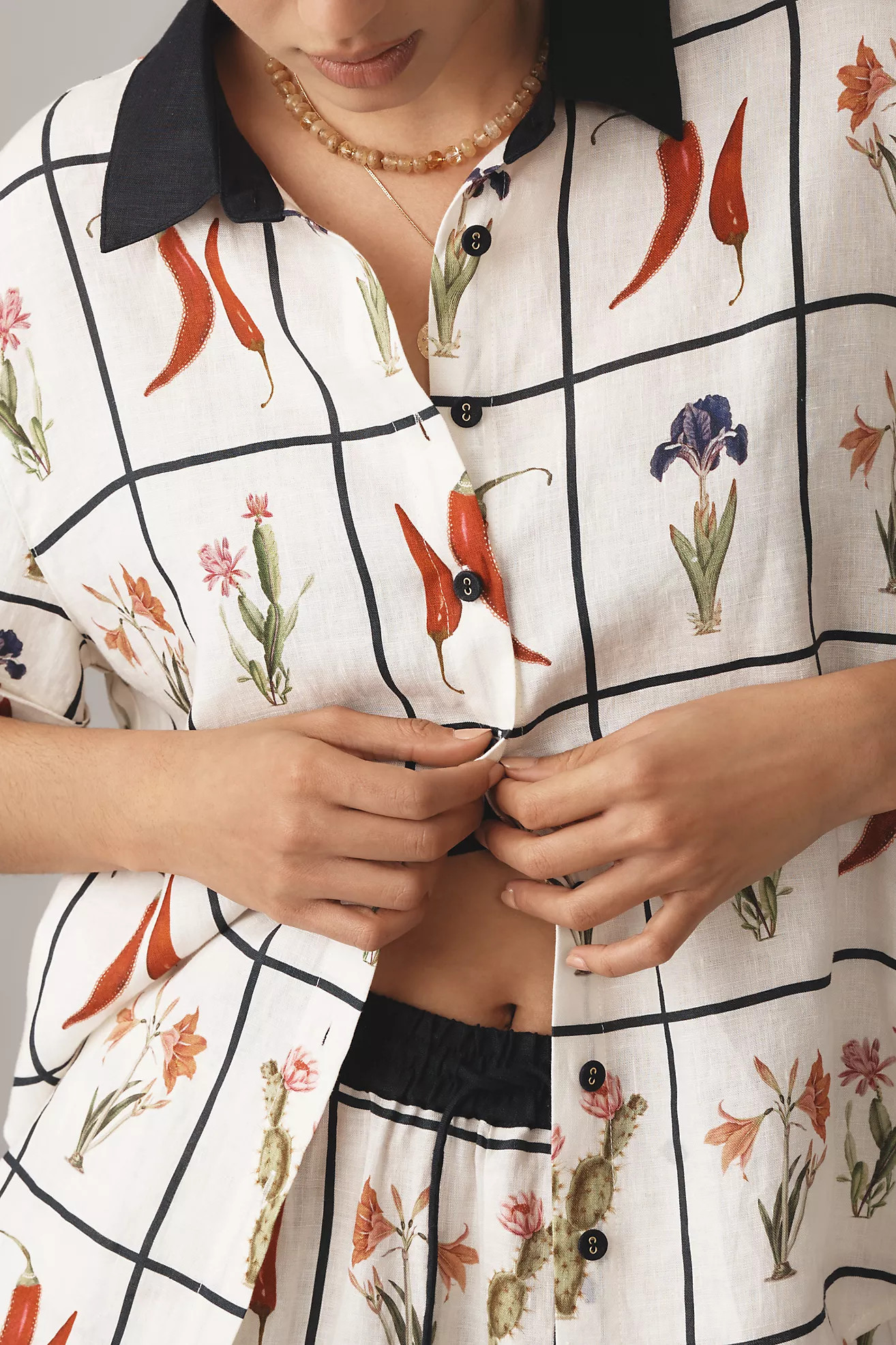 KIVARI Juanita Linen Short-Sleeve Buttondown Shirt | Anthropologie (US)