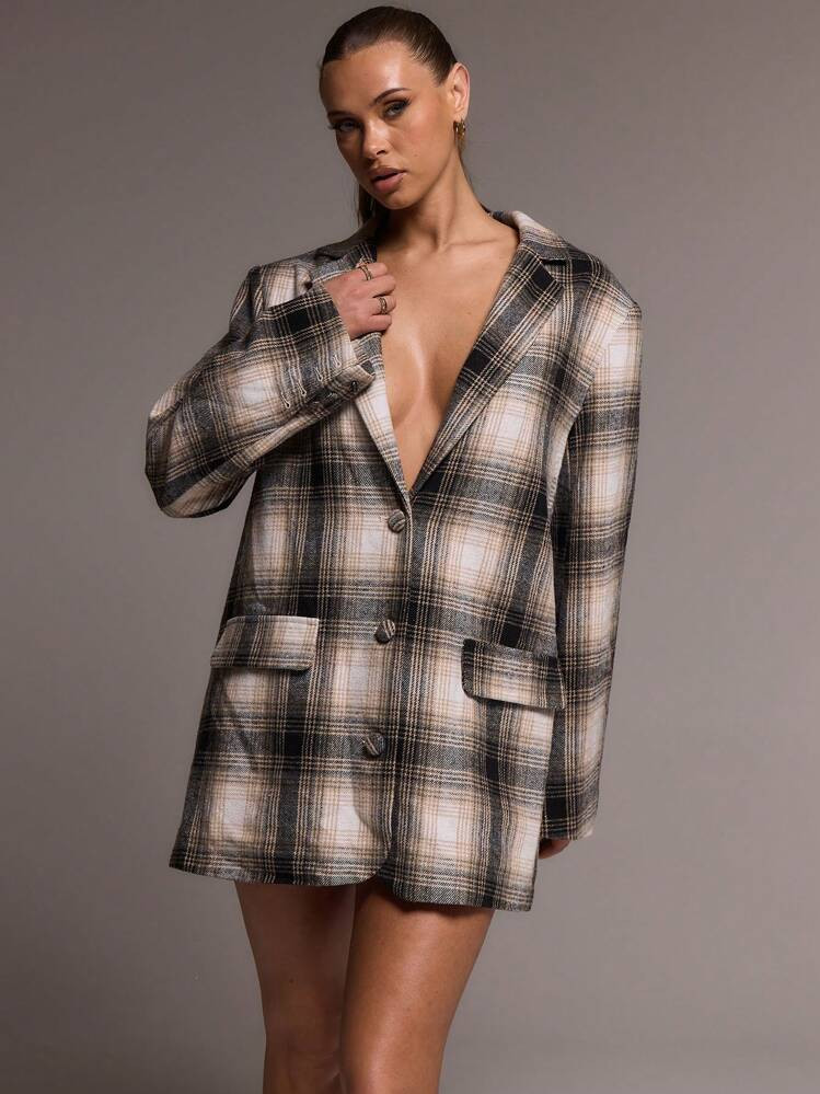 MUSERA Checkered Oversized Button Up Blazer Elegant Business Casual Summer Spring Vacation Graduation Prom Wedding Guest Birthday Vacation | SHEIN