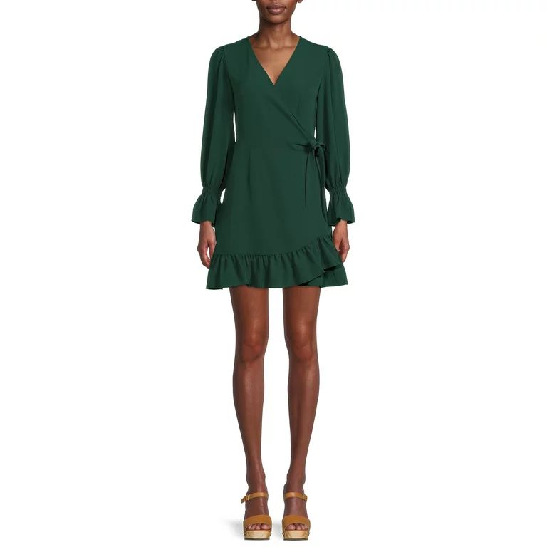 Nine.Eight Women’s Ruffle Wrap Dress with Long Sleeves - Walmart.com | Walmart (US)