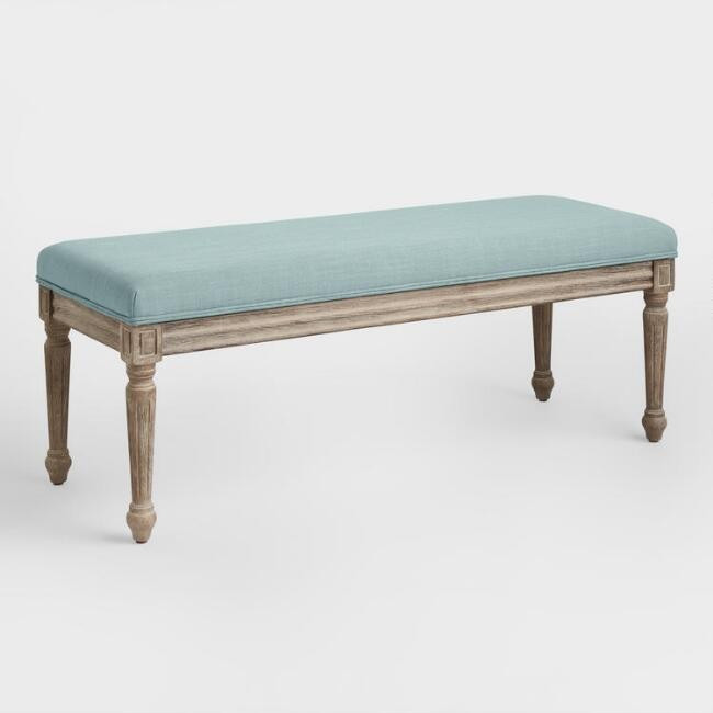 Blue Linen Paige Upholstered Dining Bench | World Market