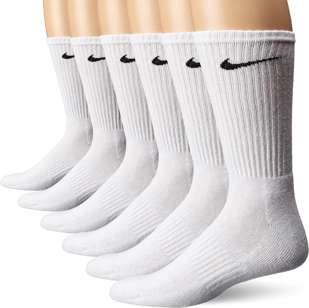 NIKE Unisex Performance Cushion Crew Socks with Band (6 Pairs), White/Black, Medium | Amazon (US)