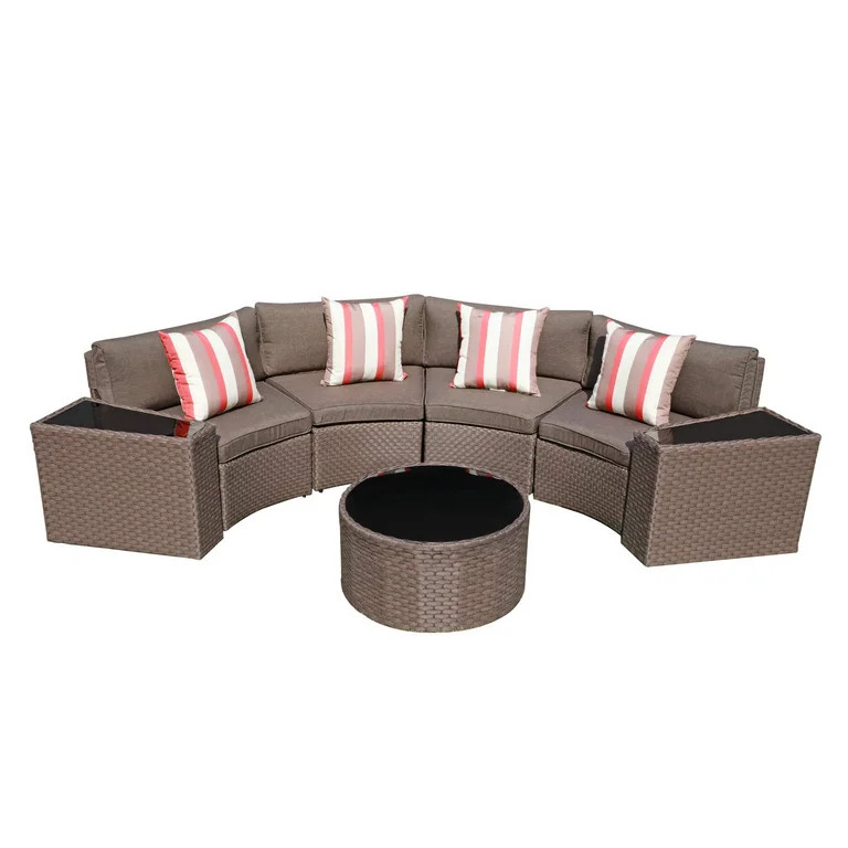 Outdoor Patio Furniture Set, Outdoor Sectional Half-Moon Curved Sofa, Round Coffee Table, 4 Pillo... | Walmart (US)