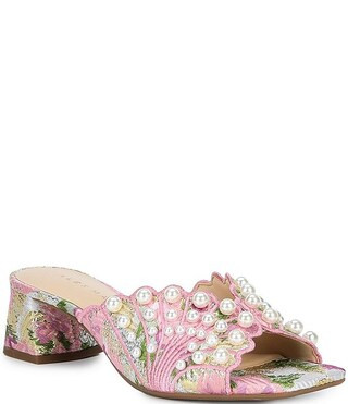 Johanna Floral Brocade Pearl Embellished Block Heel Dress Sandals | Dillard's