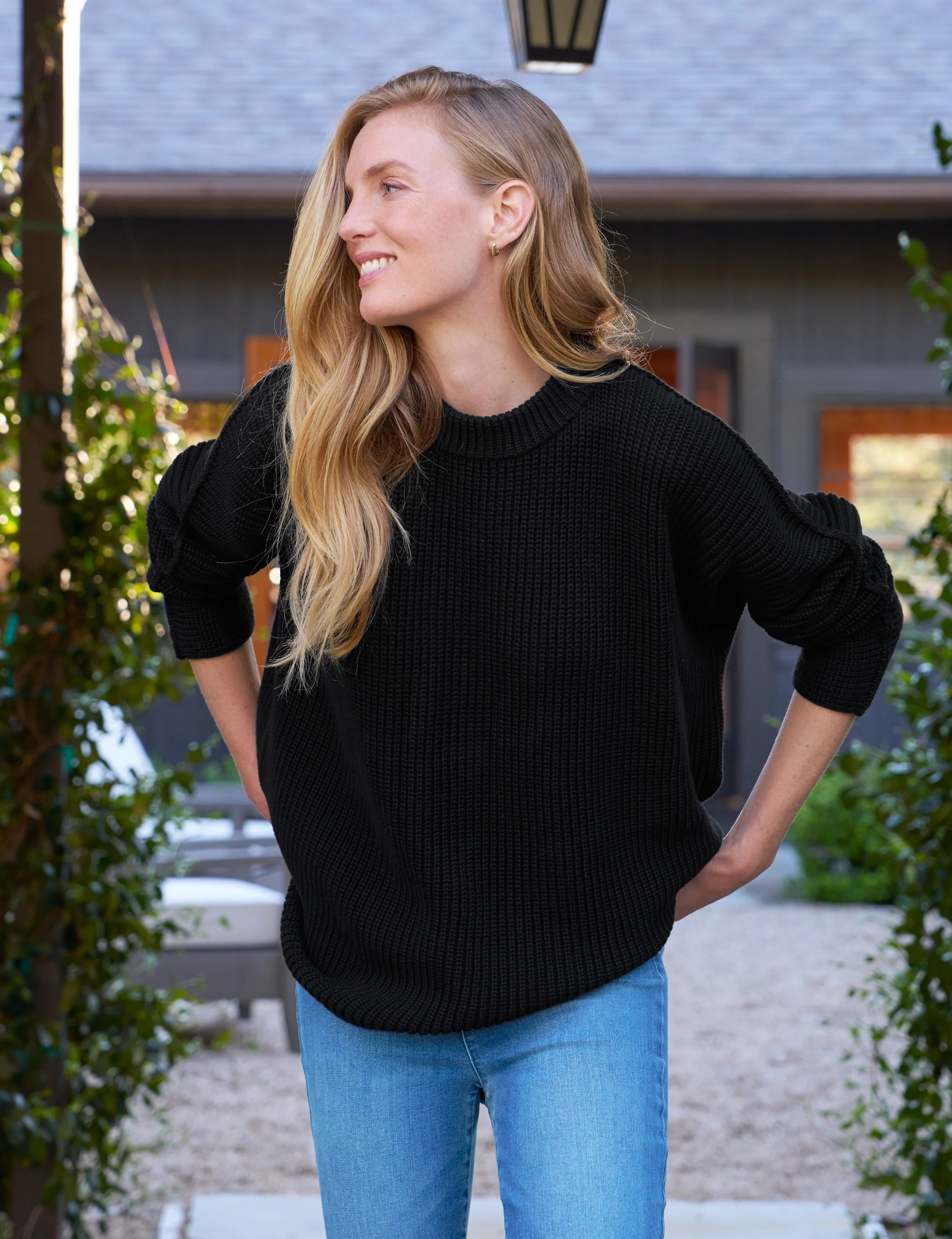 MONTECITO SWEATER Black, Pure Italian Cotton | Frank & Eileen