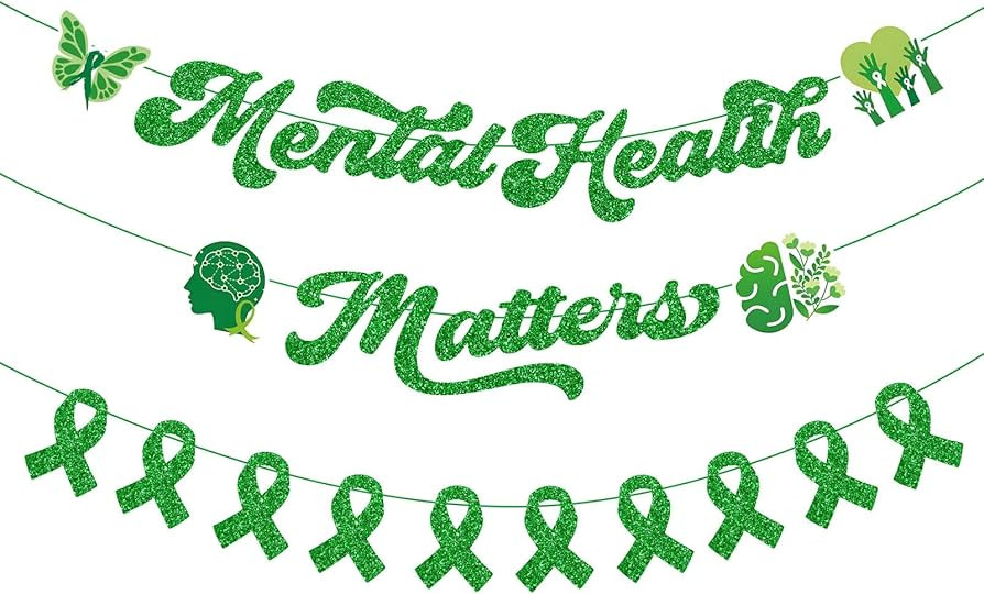 Whaline 8.2 Ft Mental Health Awareness Banner Glitter Green Ribbon Pre-Strung Garland Banner Psyc... | Amazon (US)