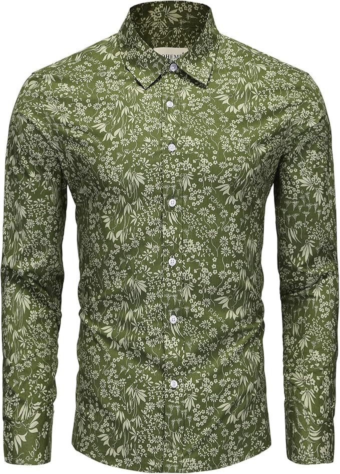 Mens Floral Shirt Casual Button Down Long Sleeve Flower Printed Shirt 100% Cotton | Amazon (US)