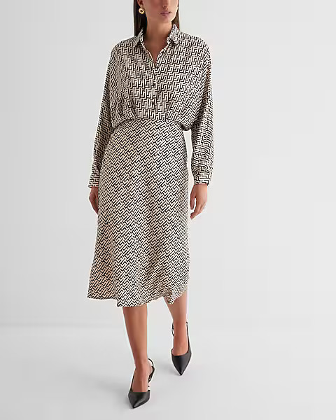 Printed Half Button Up Midi Portofino Shirt Dress | Express