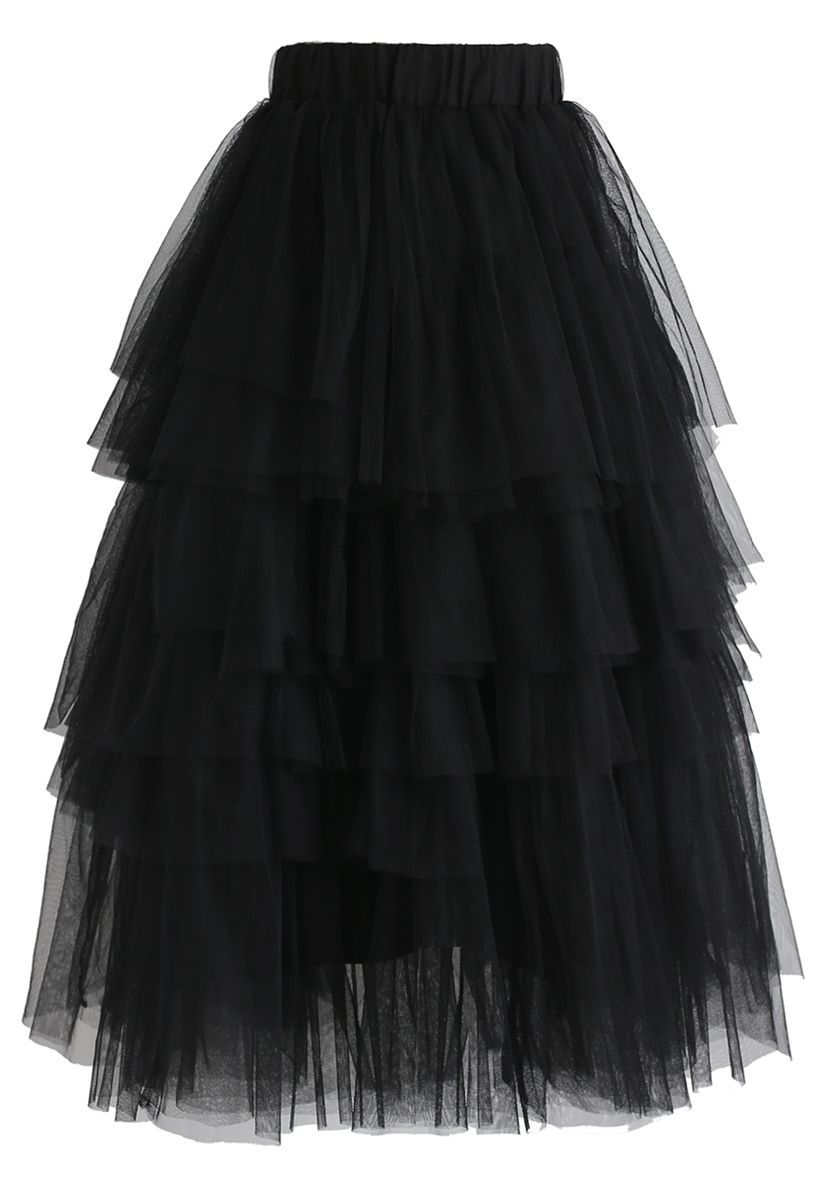Love Me More Layered Tulle Skirt in Black | Chicwish