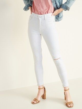 Mid-Rise Distressed Rockstar Super Skinny White Ankle Jeans for Women | Old Navy (US)