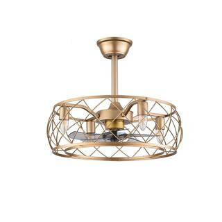 20 in. Retro Simple Style Gold Indoor Metal Caged Ceiling Fan with Light Kit and Remote Control | The Home Depot