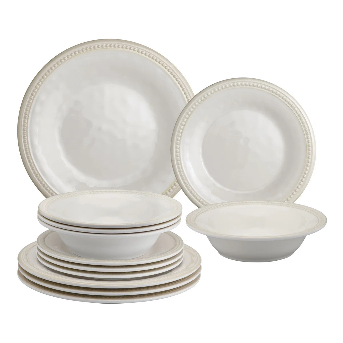12 Piece Beaded Melamine Dinnerware Set Plate and Bowl Set - Service for 4 | Wayfair North America