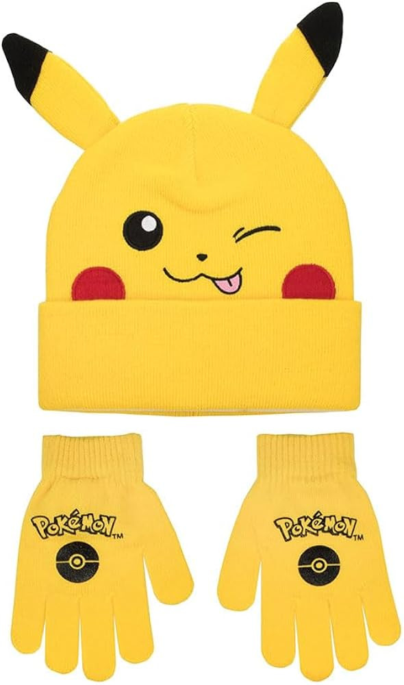 Amazon.com: Bioworld Pokemon Pikachu Cuff Hat With 3D Ears And Matching Gloves Multicolored: Clot... | Amazon (US)