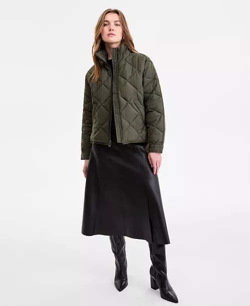 Women's Cropped Diamond Quilted A-Line Jacket | Macy's