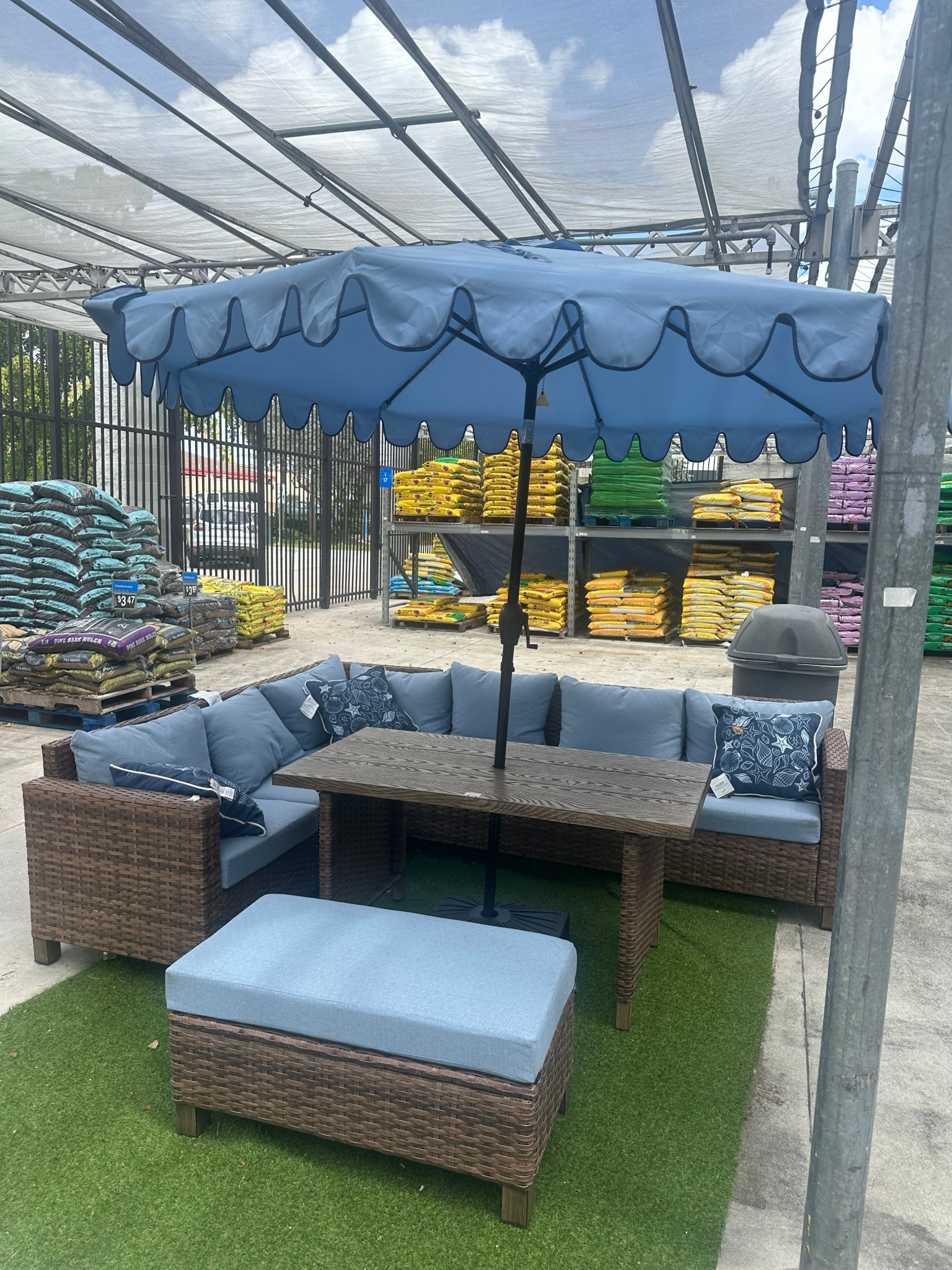 Walmart outdoor sectional and 9 ft patio umbrella. Outdoor sectional comes in multiple color options. 

Walmart home 
Better homes and gardens 
Patio 
Deck 
Outdoor furniture 
Wicker sofa
Bellamy 
Brookbury 
River oaks  set 
Bhg 
Pottery barn 
Target
McGee 
Magnolia 
Mother’s Day 
Summer 
Backyard inspo 
Patio umbrella
Poolside 
Porch 
Pergola 
Garden 

#LTKSaleAlert #LTKMothersDay #LTKSeasonal