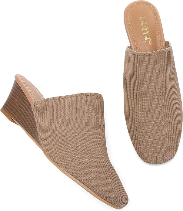 Womens Stacked Heel Wedges Knitted Heeled Mules,Ladies High Heel Slip on Comfortable Trendy Dress... | Amazon (US)
