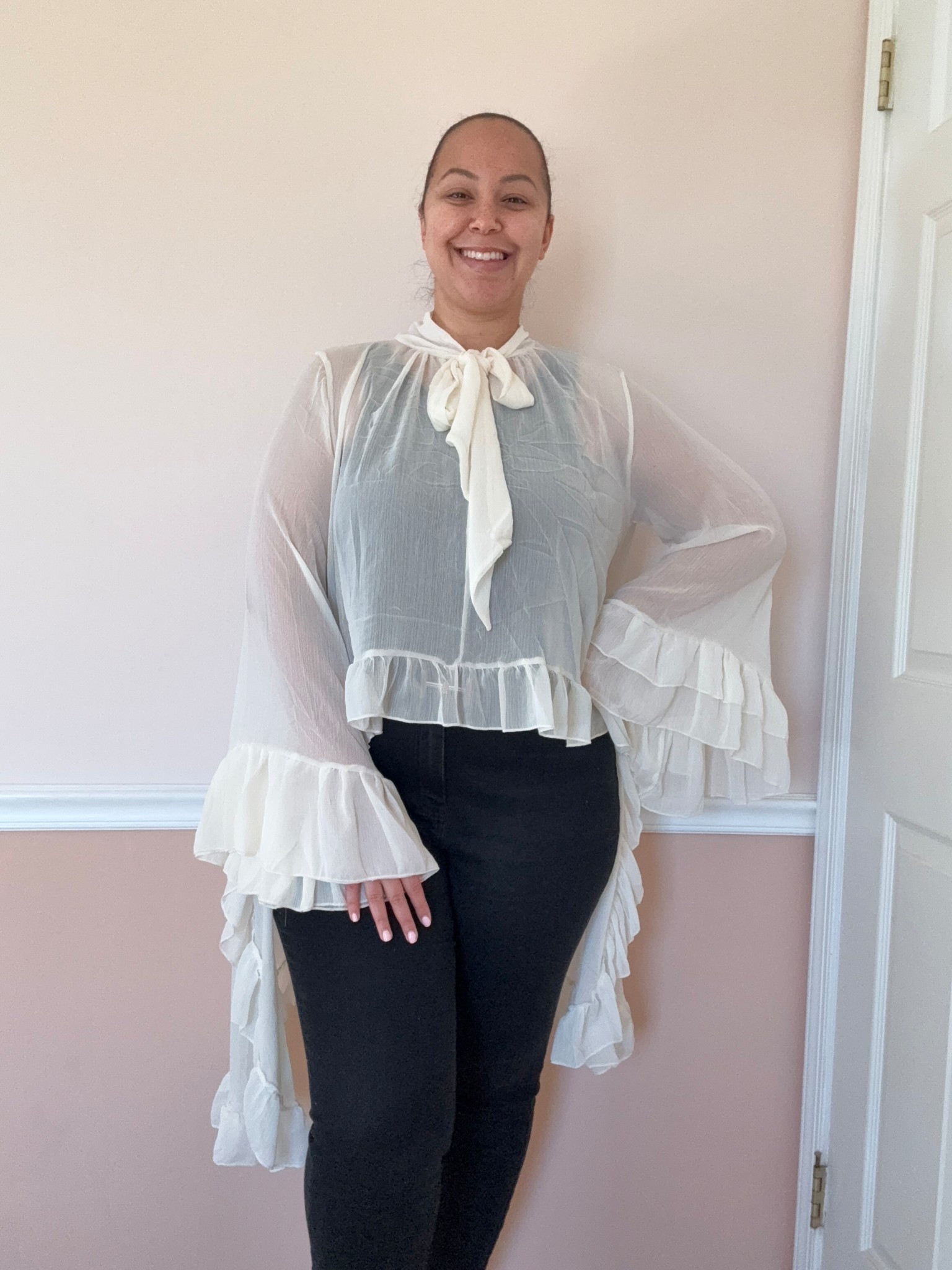 This blouse is stunning! The sheer, flowy fabric gives it such a romantic and elegant feel, and the tie-neck detail adds the perfect touch of femininity. It’s lightweight, comfortable, and easy to dress up or down. Looks gorgeous with high-waisted jeans or a skirt, definitely a statement piece!

#LTKOver40 #LTKMidsize #LTKFindsUnder50