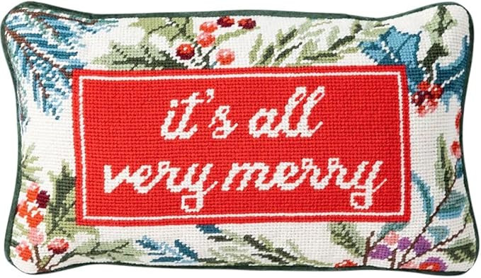 FURBISH Christmas Pillow - Very Merry Needlepoint Decorative Throw Pillow, Christmas Decor, Handm... | Amazon (US)