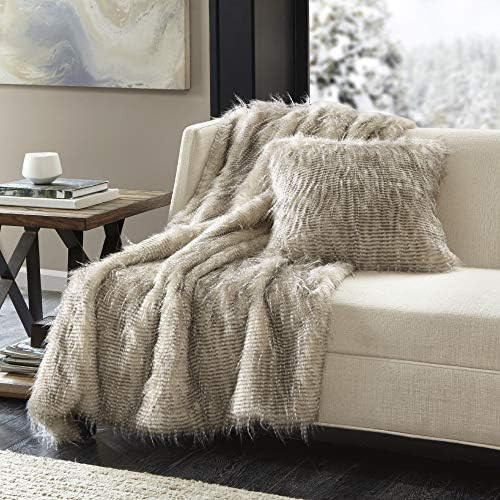 Madison Park Edina Luxury Faux Fur Throw Natural 5060 Premium Soft Cozy Faux Fur For Bed, Coach o... | Amazon (US)