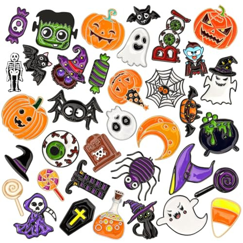 DTOFOOT 36 PCS Halloween Enamel Pins Bulk Halloween Skull Pumpkin Ghost Label Pins Black Cat Witch Bats Brooch Pins for Clothes Backpack Jewelry Hat Jacket Decoration | Amazon (US)