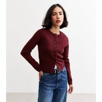 Women's Burgundy Compact Knit Crew Neck Cardigan New Look | New Look (UK)