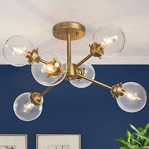 KSANA Gold Semi Flush Mount Ceiling Light, Gold Chandeliers for Dining Rooms, Kitchen, Living Room,  | Amazon (US)