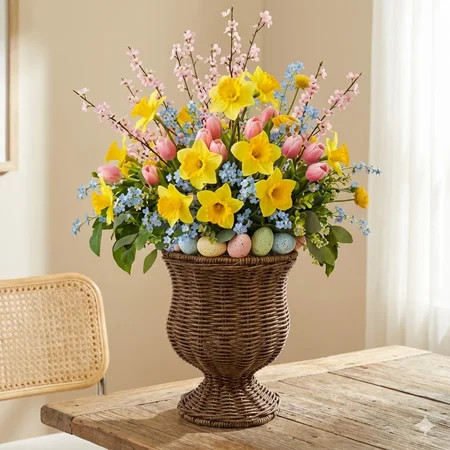 WEIH 8 Inch Goblet Woven Planter Urn Shape, Dcorative Wicker Flower Pot Decorative Storage Basket and Planter for Porch Patio Backyard Brown | Walmart (US)