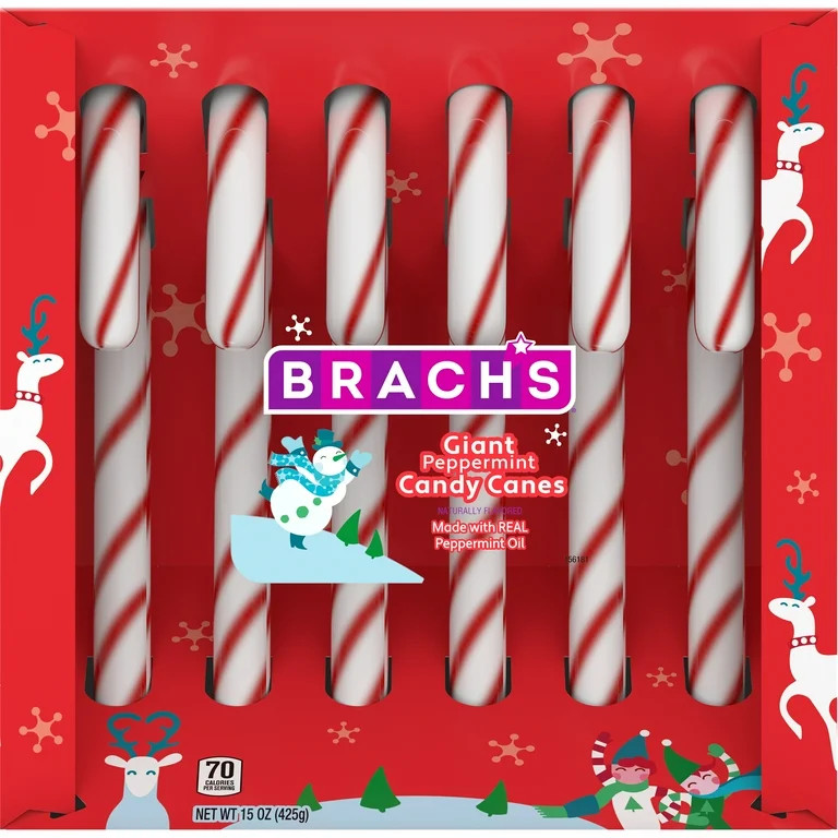 Brach's Giant Peppermint Holiday Candy Canes, 15 oz, 6 Count - Walmart.com | Walmart (US)