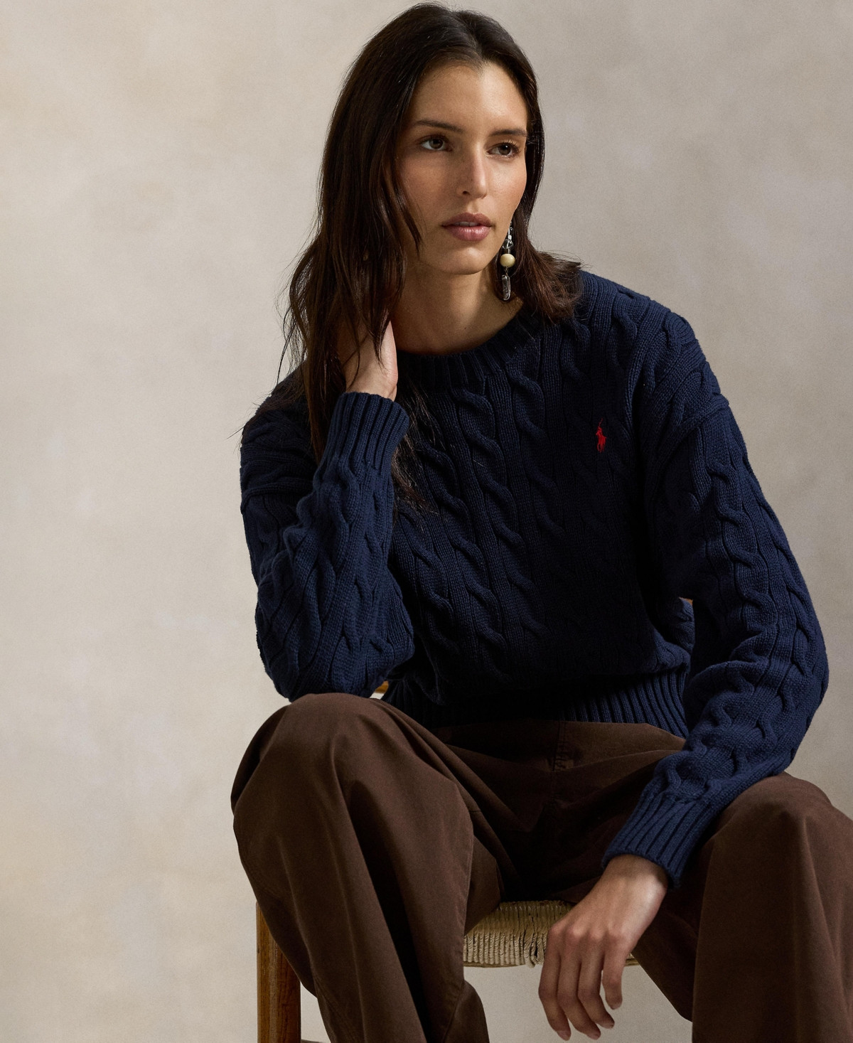 Polo Ralph Lauren Women's Cable-Knit Crewneck Sweater - Hunter Navy | Macy's