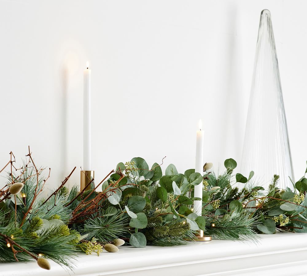 Pre-Lit Faux Eucalyptus & Pine Garland | Pottery Barn (US)