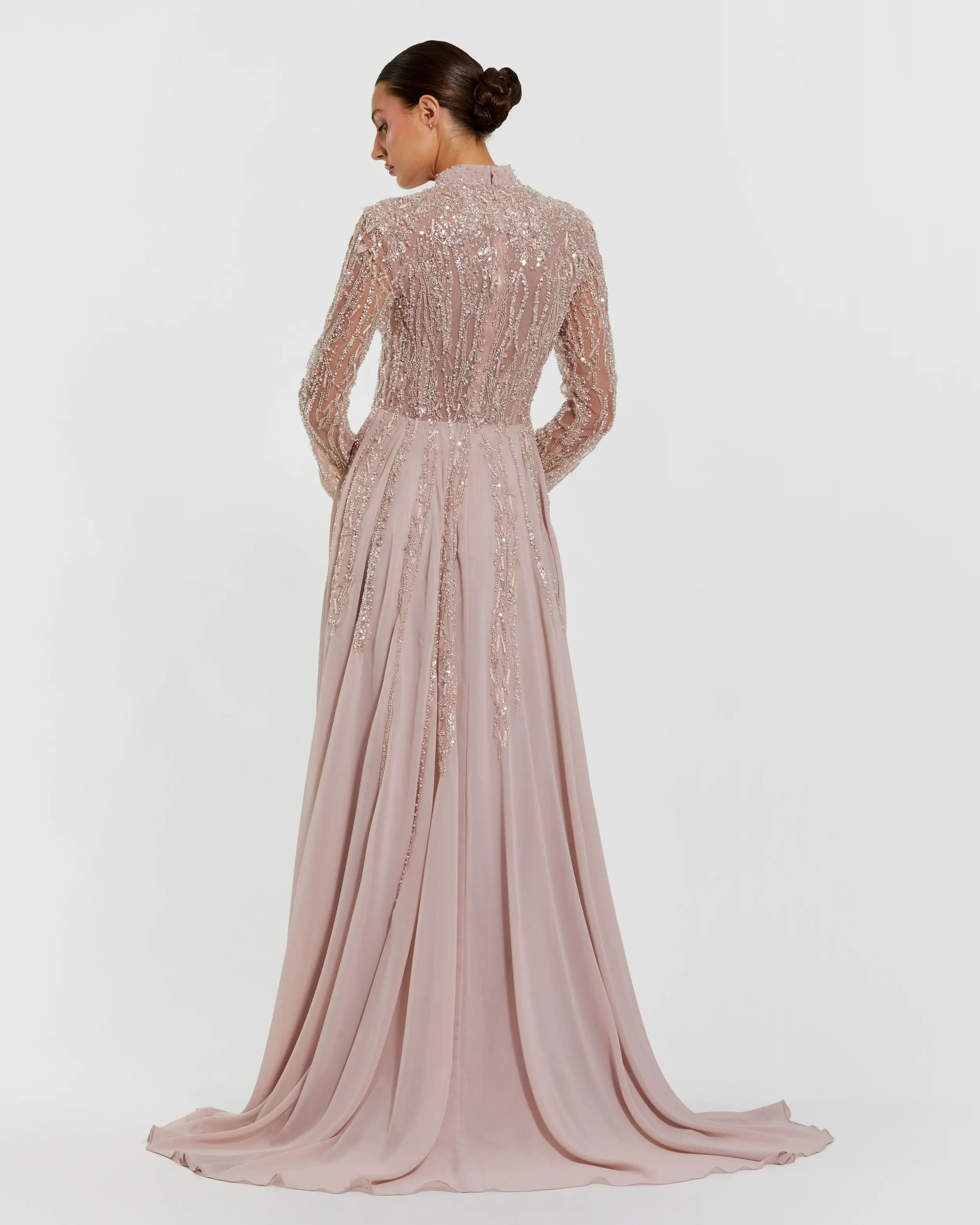 Light Purple Embellished Long Sleeve Gown with Slit | Mac Duggal | Mac Duggal