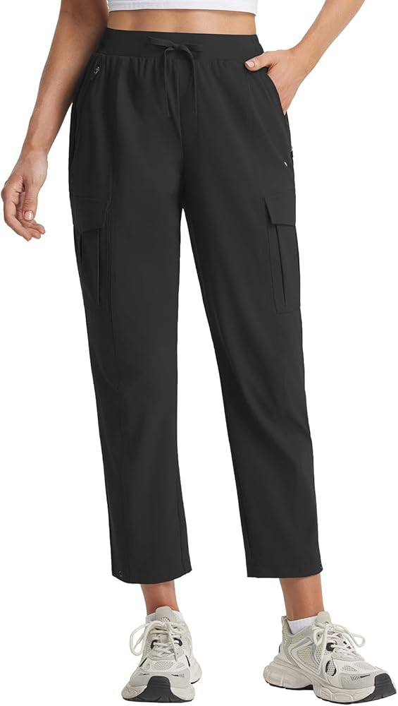 baleaf Women's 26'' Travel Hiking Pants Petite Stretch Quick Dry Cargo Ankle Pants with Zipper Po... | Amazon (US)