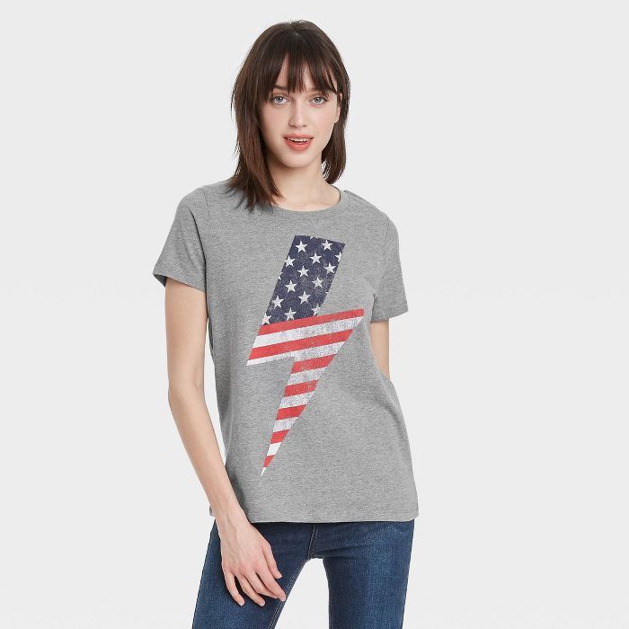 Women's USA Lighting Bolt Short Sleeve Graphic T-Shirt - Heather Gray | Target