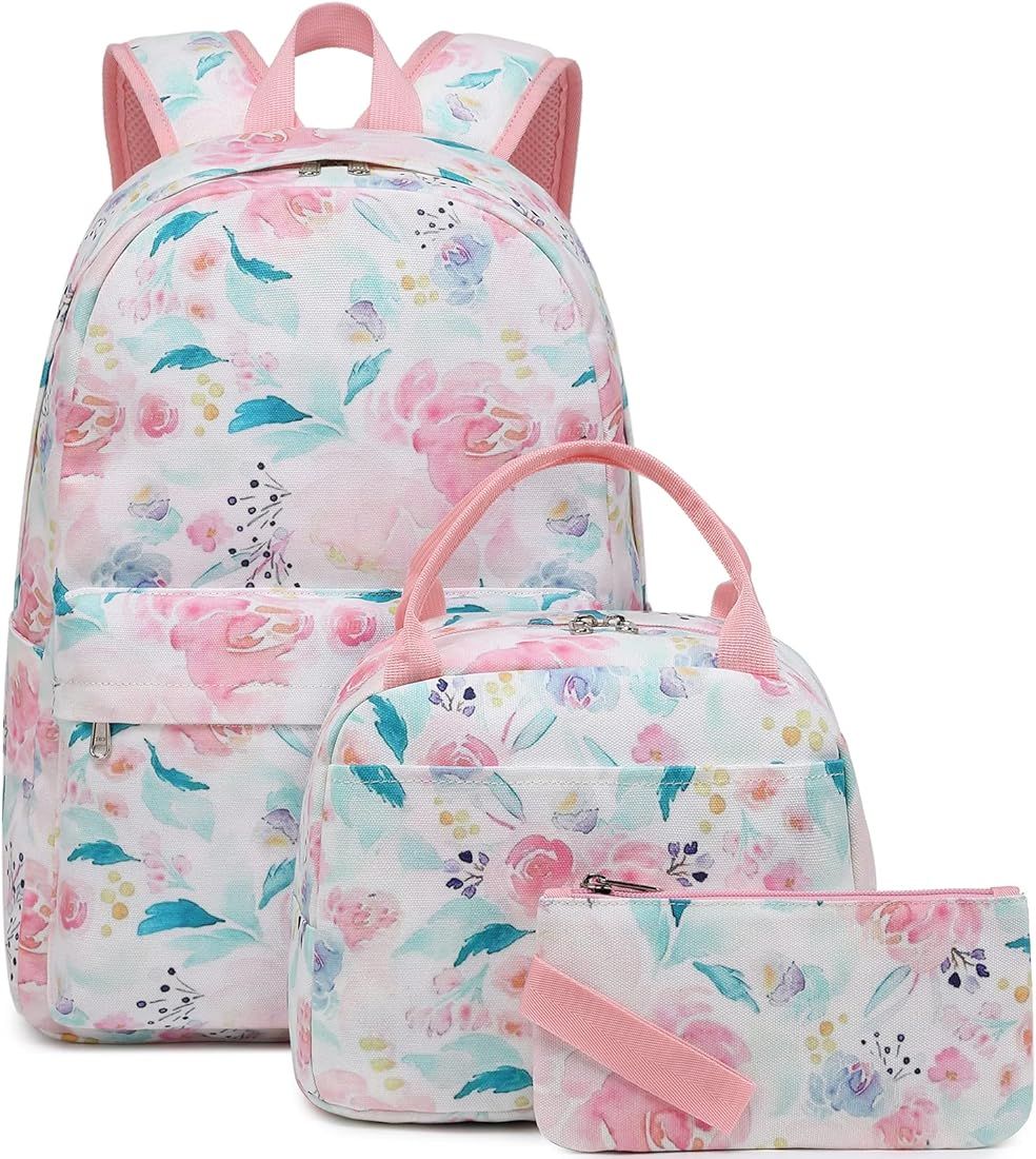 Dafelile Teen Girls School Backpack Flowers Backpack for Girls Water Resistant Kids Backpack Book... | Amazon (US)