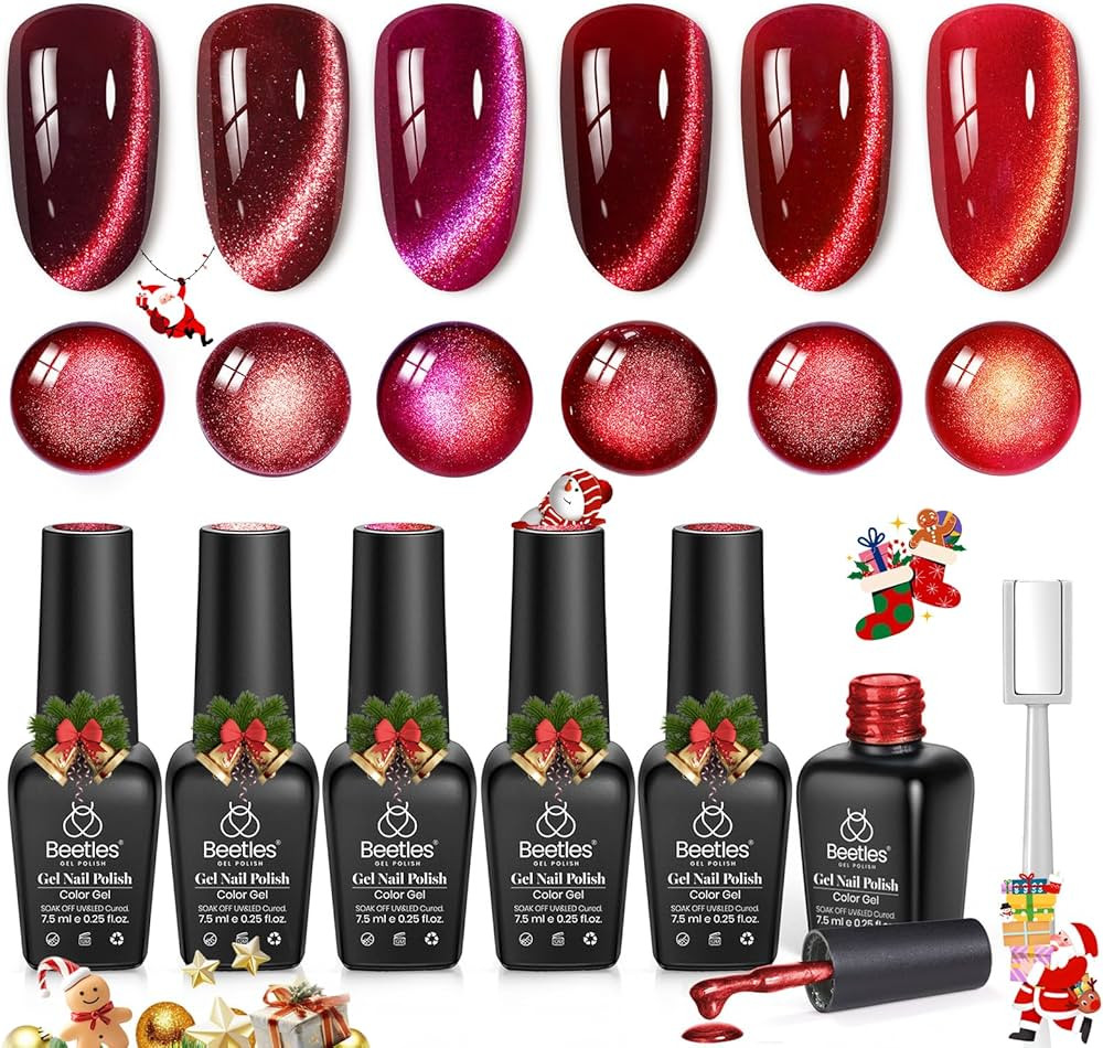 Beetles Red Cat Eye Gel Nail Polish Set - Sultry Burgundy Cat Eye Gel Polish, 6 Colors Christmas ... | Amazon (US)