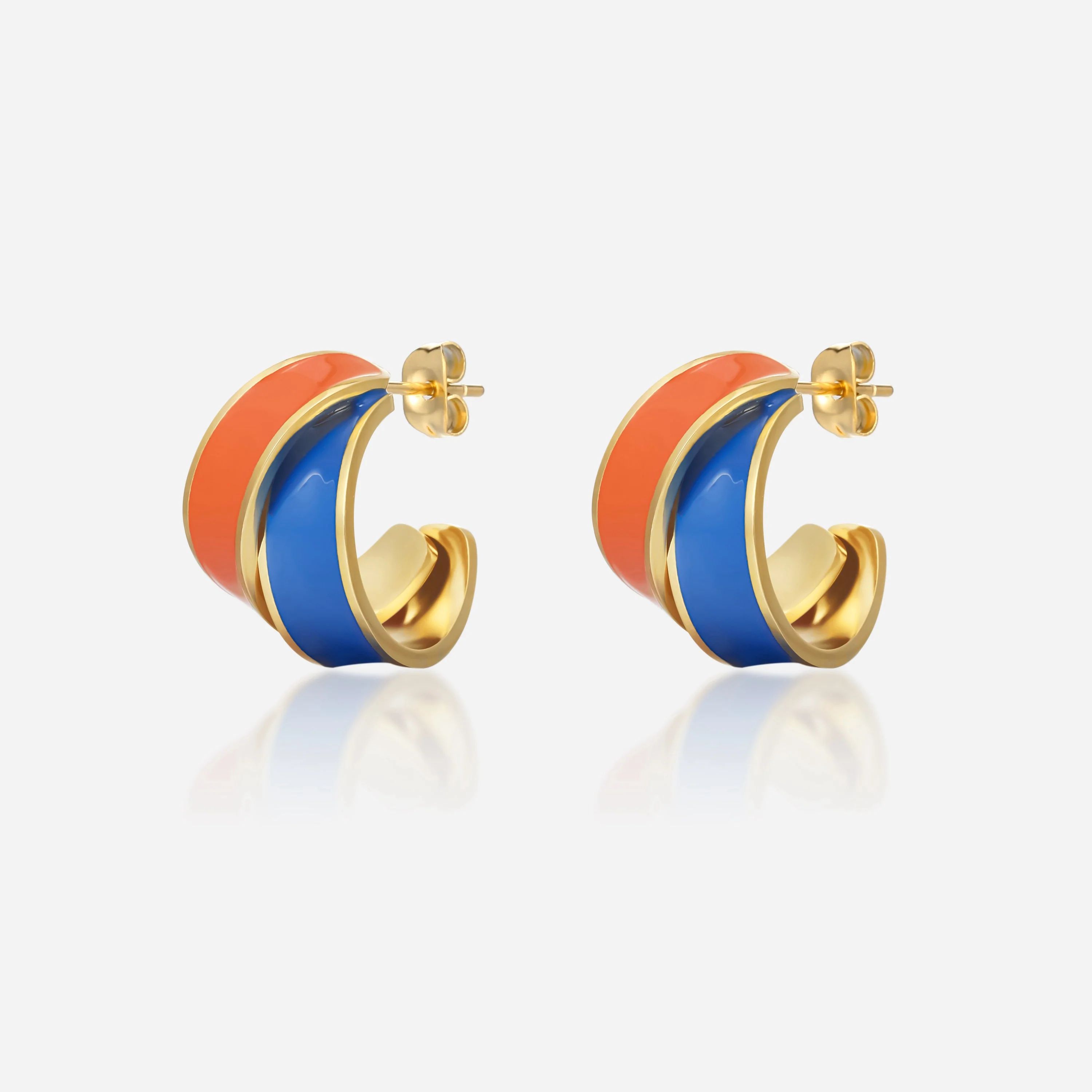 Orange & Blue Enamel Double Hoops | Victoria Emerson