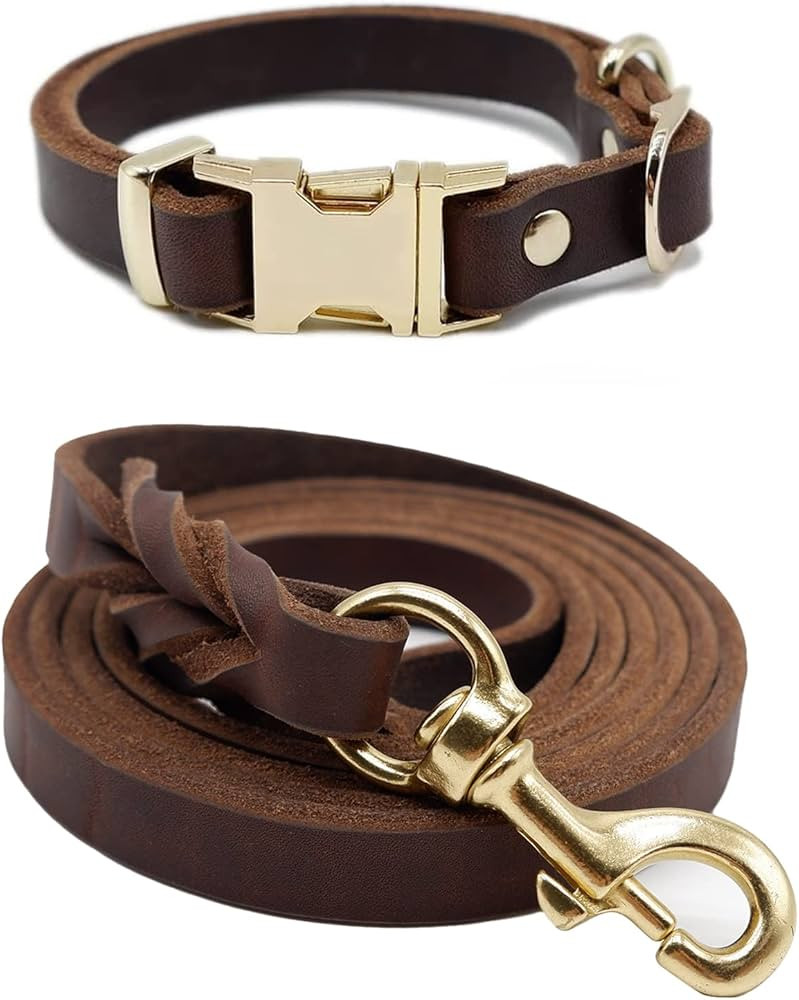 6ft Leather Dog Leash Dog Collar Set for Dogs,3/4'' Braided Leather Leash and Leather Dog Collar ... | Amazon (US)