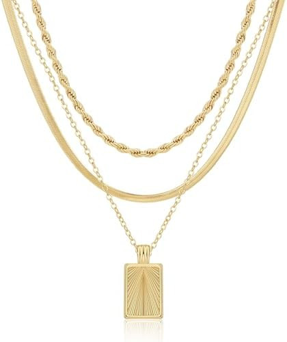 Layered Gold Silver Necklaces for Women, Stackable Stack 14K Real Gold Plated Silver Chain Neckla... | Amazon (US)