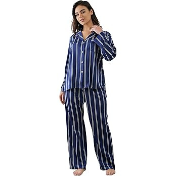 Womens Silk Satin Pajamas Set Button Down 2 Piece Pjs Long Sleeve Oversized Sleepwear with Pocket... | Amazon (US)