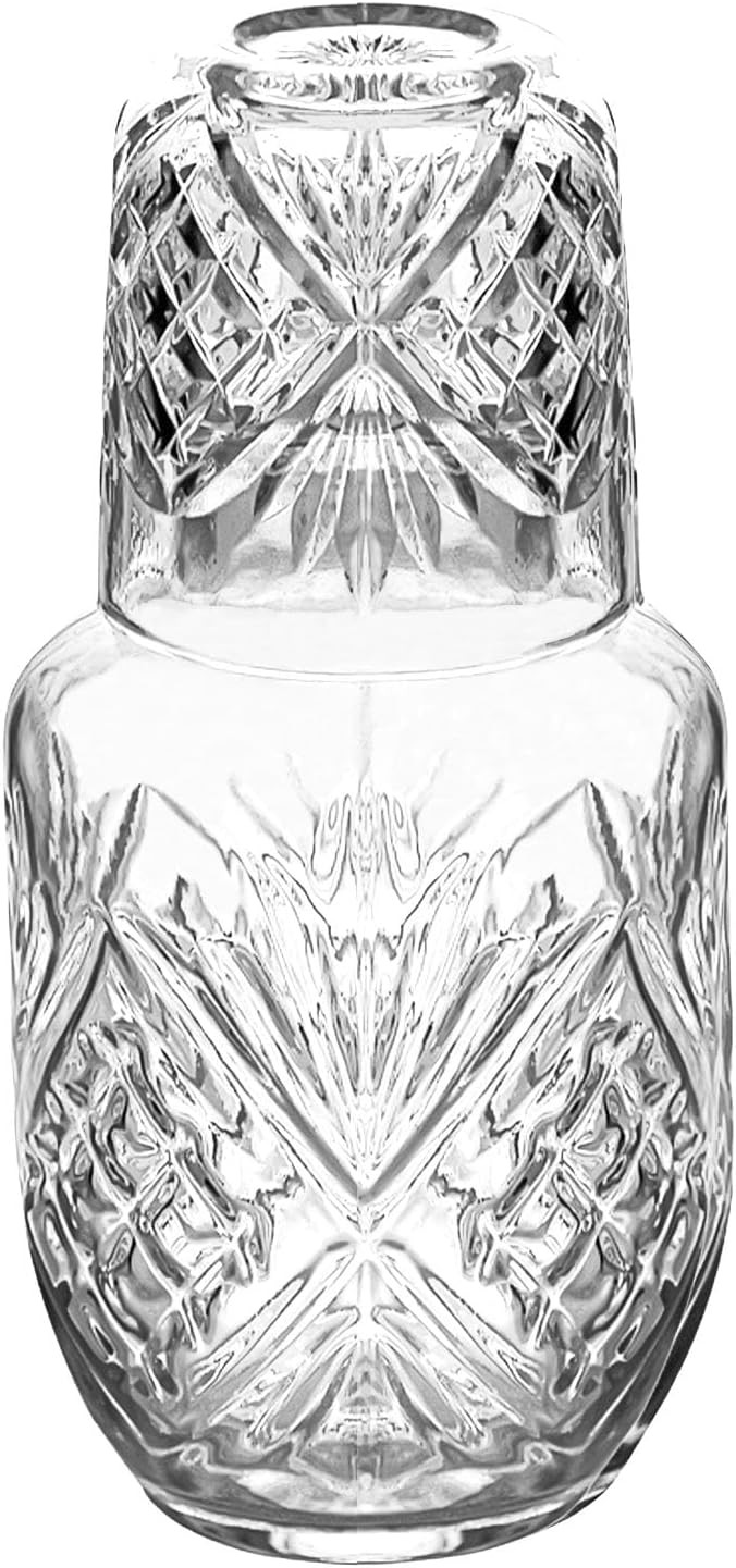 Bedside Water Carafe with Cup, Modern Water Pitcher Set for Bedroom Nightstand, Bedside, Ticked G... | Amazon (US)