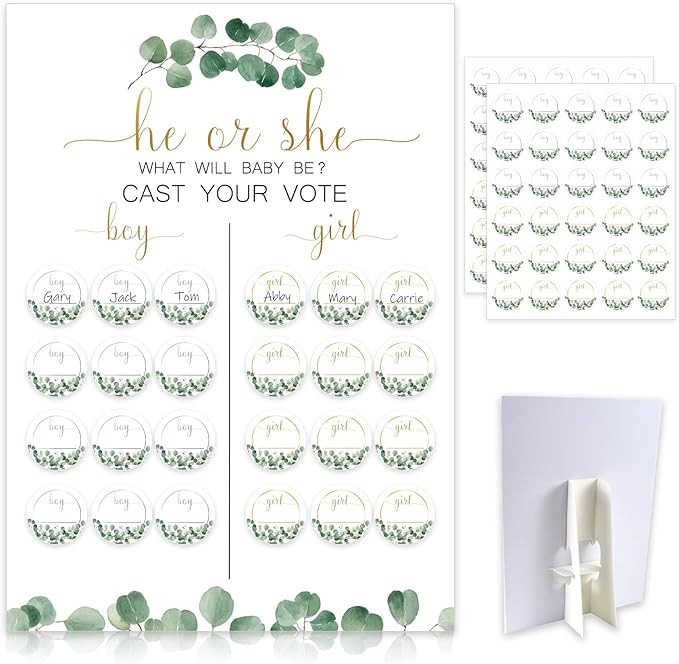 Greenery Baby Gender Reveal Board with Stand(12x17), 60 Eucalyptus Leaf Boy Girl Voting Stickers,... | Amazon (US)